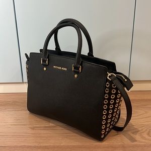 MICHAEL KORS Selma Saffiano Leather Satchel Black - Large